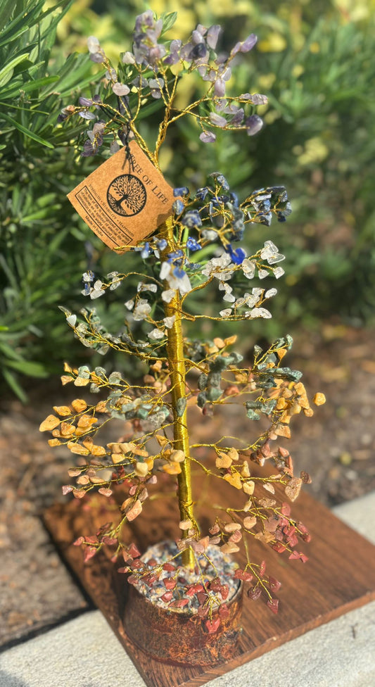 Chakra Gemstone Tree on Wooden Base – 16” Tall