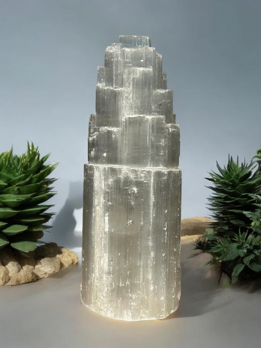 Selenite Tower Lamp – 26” | Includes Cable & Bulb